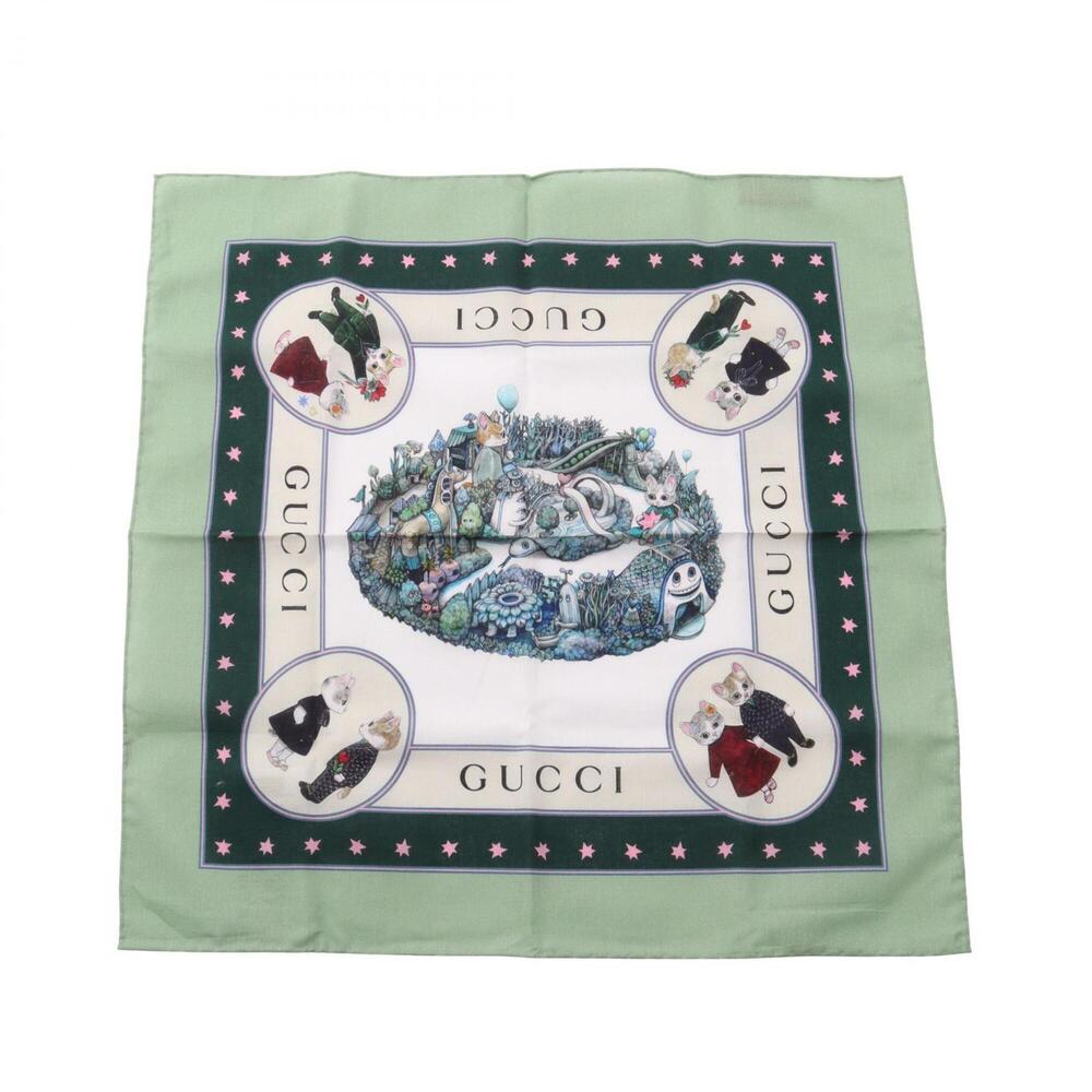 Gucci x Yuko Higuchi Handkerchief Scarf Muffler Cotton Women's White/Green Mu...